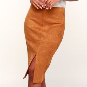 Lulus brown faux suede pencil skirt